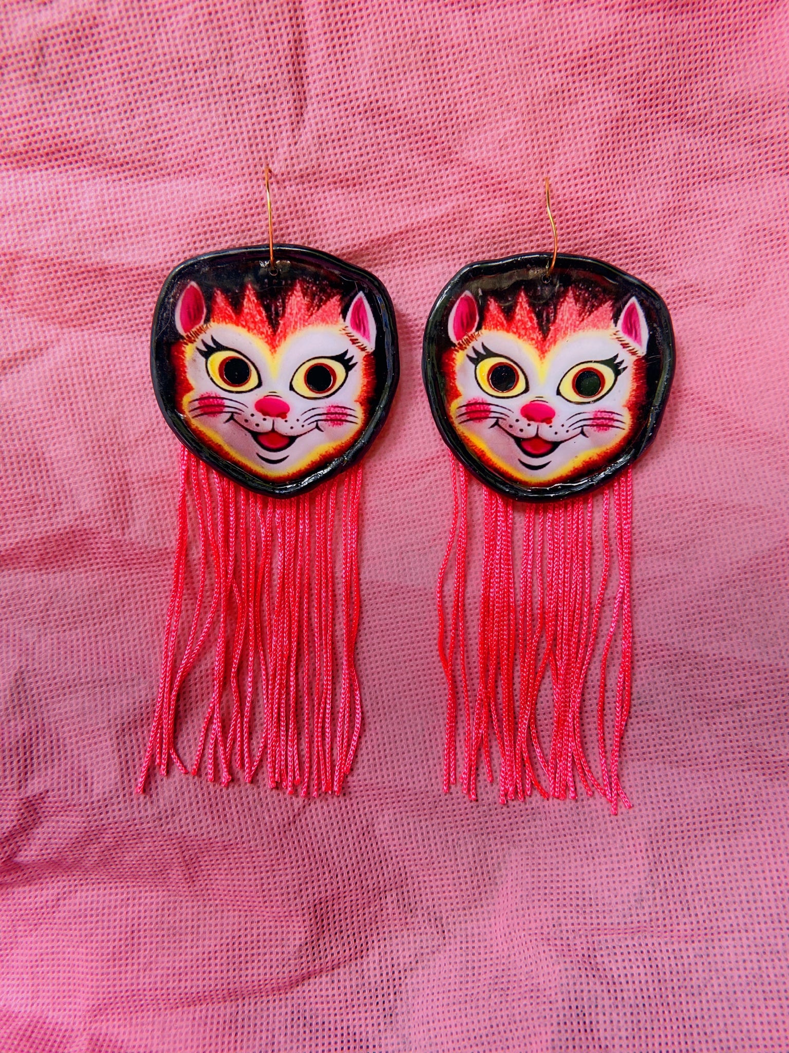 Halloween Cat Mask Fringe Earrings